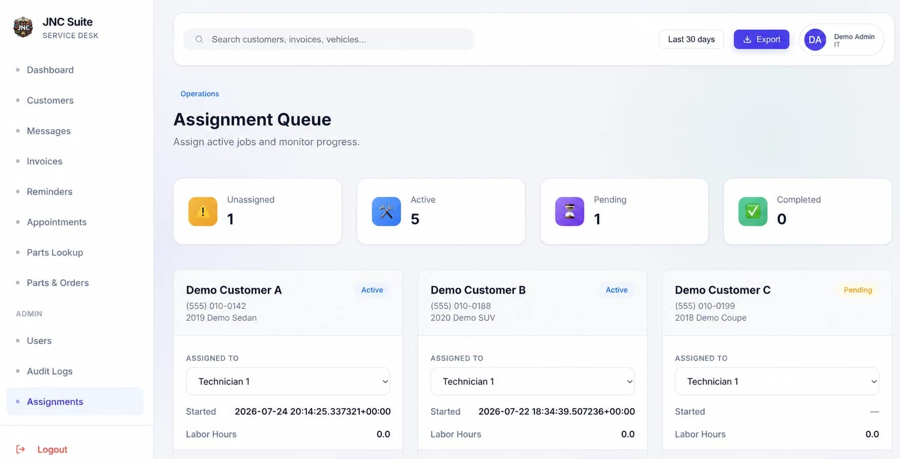 Privacy-safe JNC Suite job assignment queue