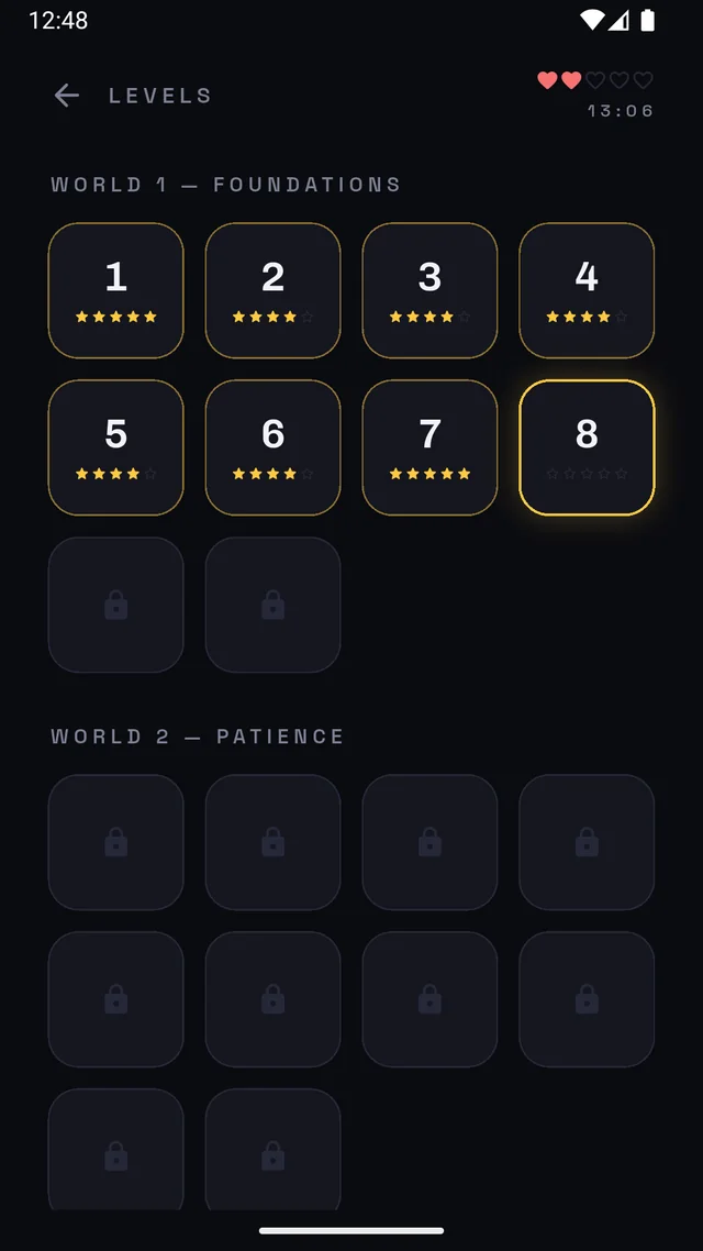 TimeStop level select showing worlds and star ratings