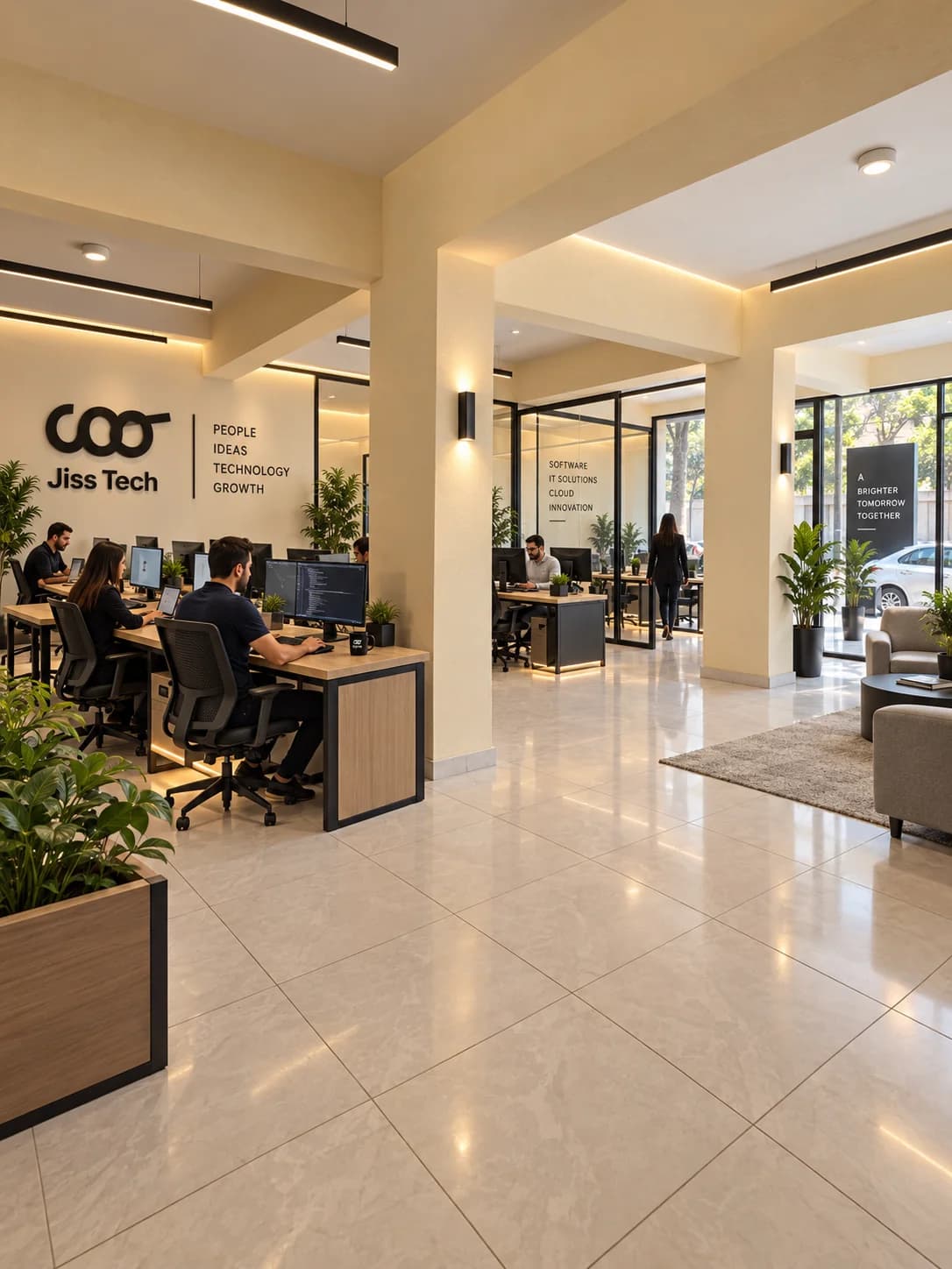 Engineering workspace with desks and monitors in the Jiss Tech Egypt office