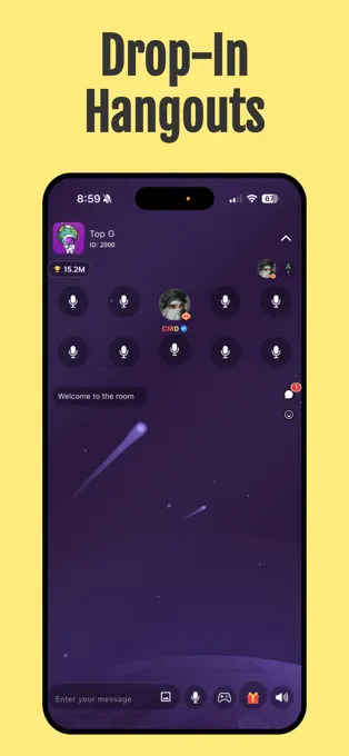 Kalamna app promotion showing drop-in hangouts